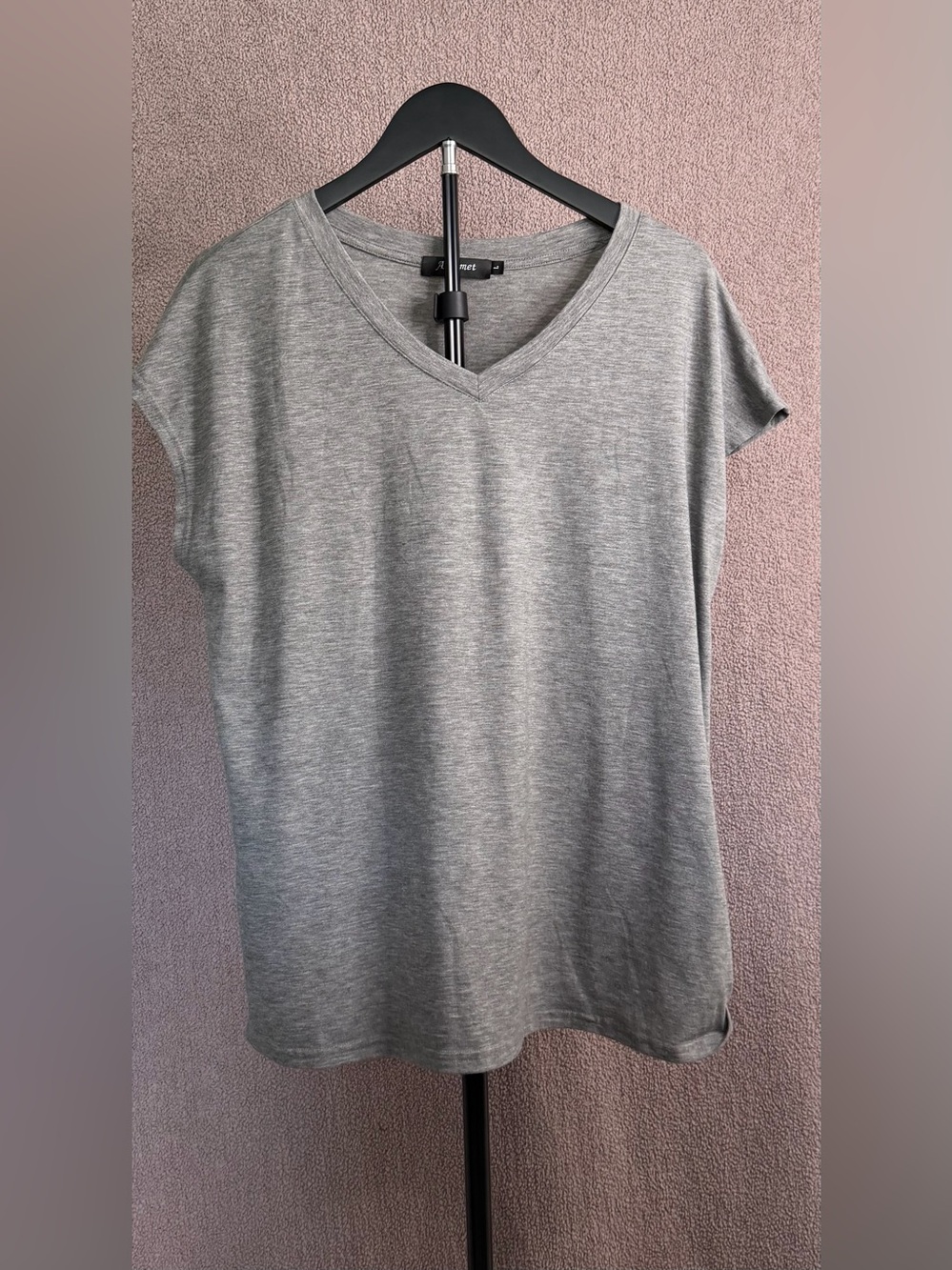 Automet Women’s Small Gray V Neck Oversized Relaxed Basic T-Shirt
